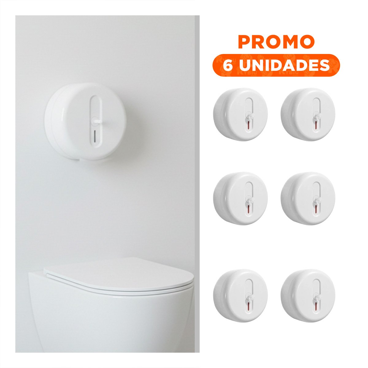 PACK6 CONTENEDOR PAPEL HIGIENICO BLANCO JUMBO CIRCULAR PARA PARED Y HOGAR Y+REGALO STICKER - 1