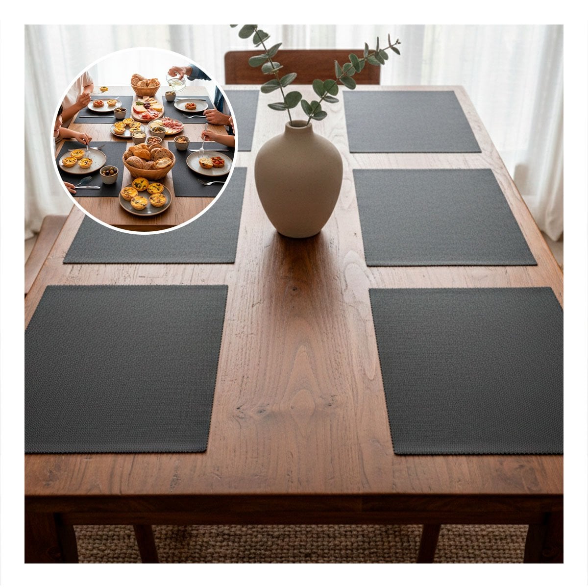 JUEGO 6 INDIVIDUALES RECTANGULARES LISO PLOMO OSCURO 30X45CM PARA COCINA Y HOGAR Y+PAPEL REGALO - 2