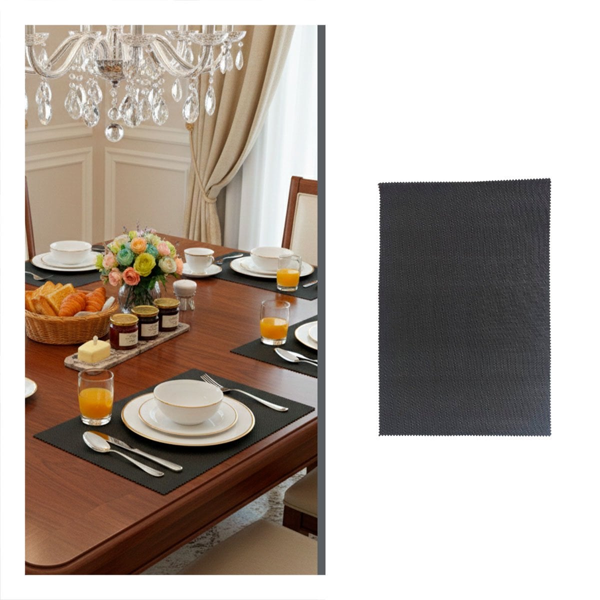 JUEGO 6 INDIVIDUALES RECTANGULARES LISO PLOMO OSCURO 30X45CM PARA COCINA Y HOGAR Y+PAPEL REGALO - 5