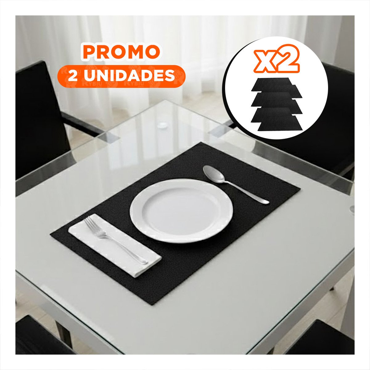 PACK2 SET 6 INDIVIDUAL NEGRO RECTANGULAR LISO 30X45CM PARA MESA Y COMEDOR - 1