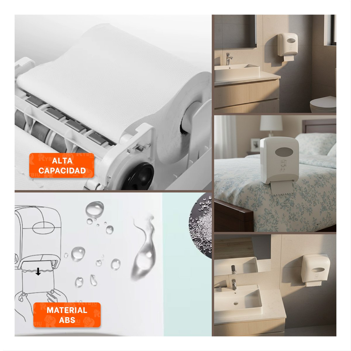 PACK2 PORTA PAPEL TOALLA ROLLO HORIZONTAL BLANCO PARA COCINA Y USO DIARIO Y+PAPEL REGALO - 3