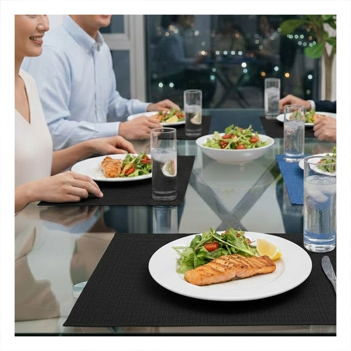 PACK12 JUEGO 6 INDIVIDUAL RECTANGULAR 30X45CM LISO NEGRO PARA COCINA Y HOGAR Y+REGALO STICKER - 3