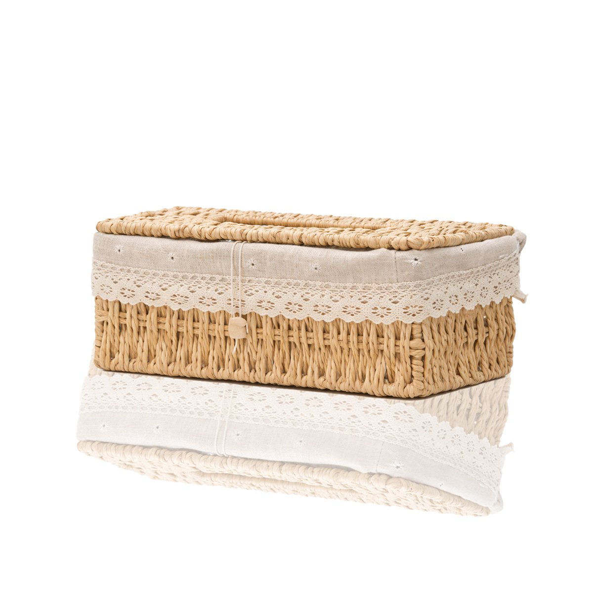 PACK2 ORGANIZADOR SERVILLETAS CANASTA BEIGE CON FORRO TELA 20X14X9CM Y+REGALO STICKER - 2