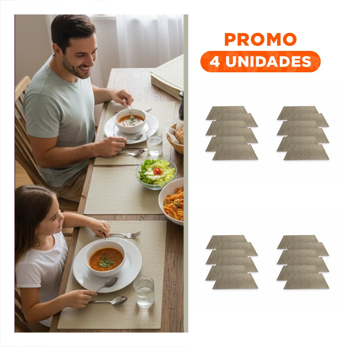 PACK4 PACK 6 INDIVIDUAL RECTANGULAR LISO BEIGE 30X45CM PARA COMEDOR DIARIO - 1