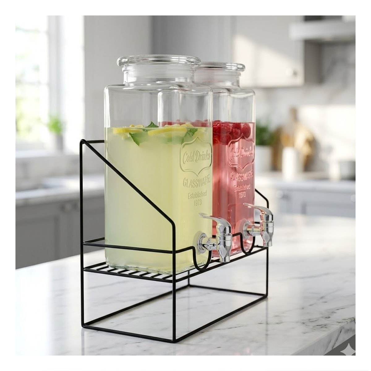 DISPENSADOR DE BEBIDA DOBLE 2,2L TRANSPARENTE CON BASE ESTABLE Y+POST IT - 3