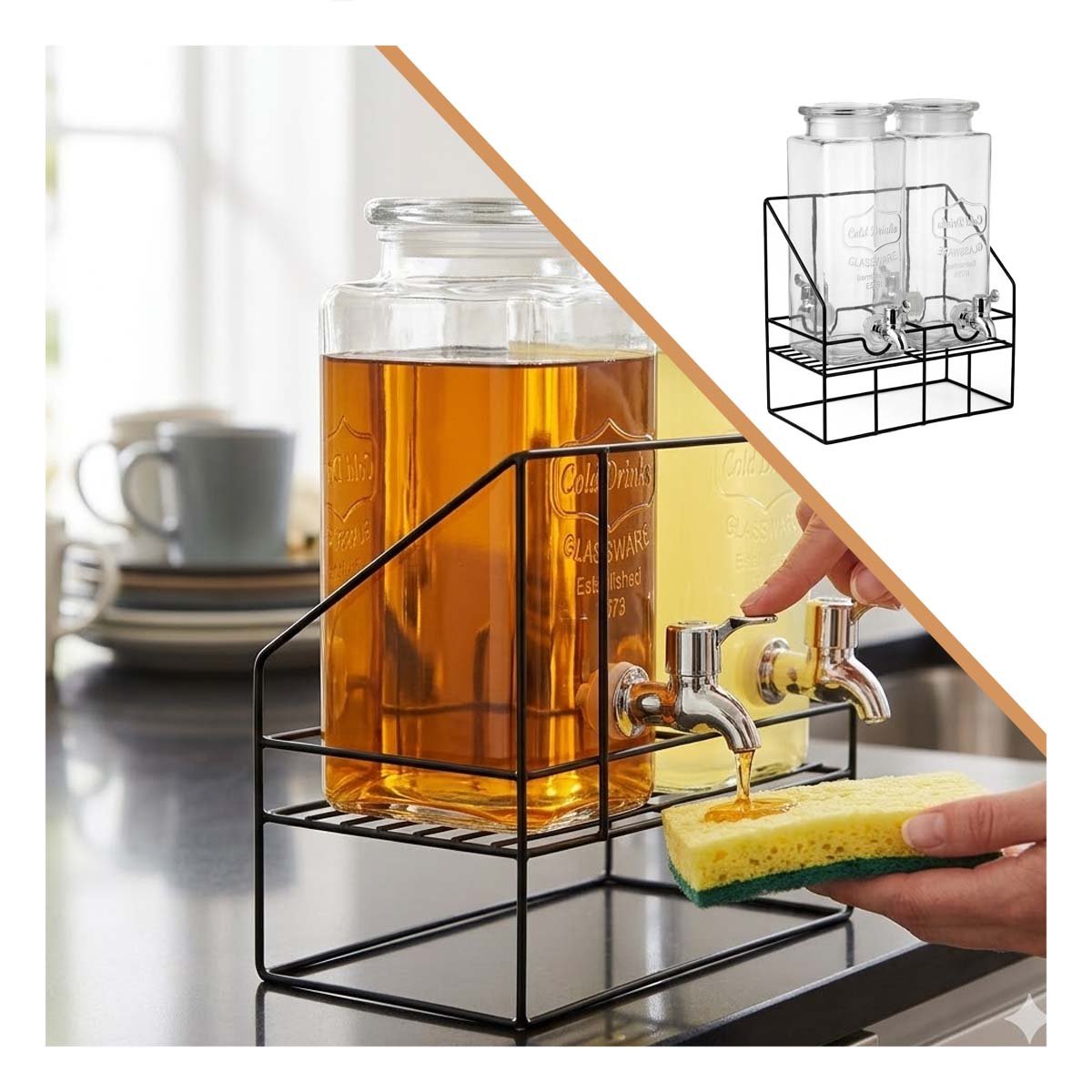 DISPENSADOR DE BEBIDA DOBLE 2,2L TRANSPARENTE CON BASE ESTABLE Y+POST IT - 5
