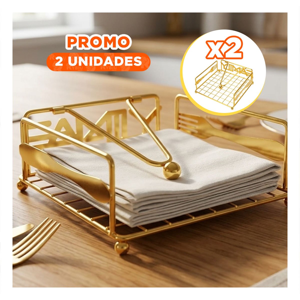 PACK2 SOPORTE PARA SERVILLETAS CON BRAZO DORADO ORGANIZADOR DE MESA - 1