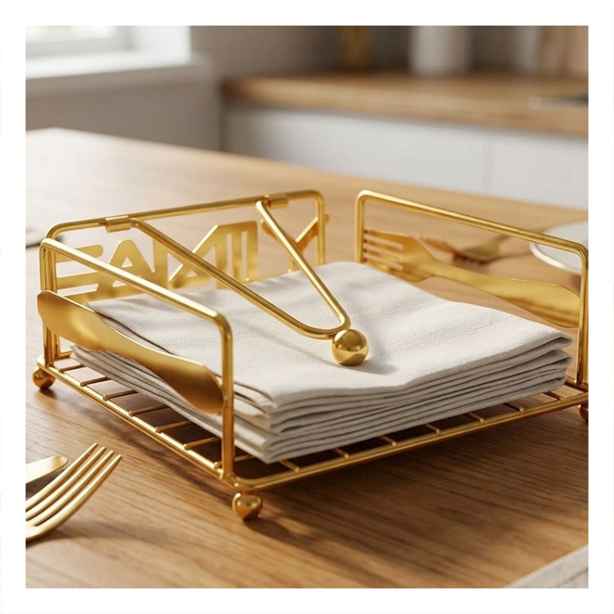 PACK2 SOPORTE PARA SERVILLETAS CON BRAZO DORADO ORGANIZADOR DE MESA - 3