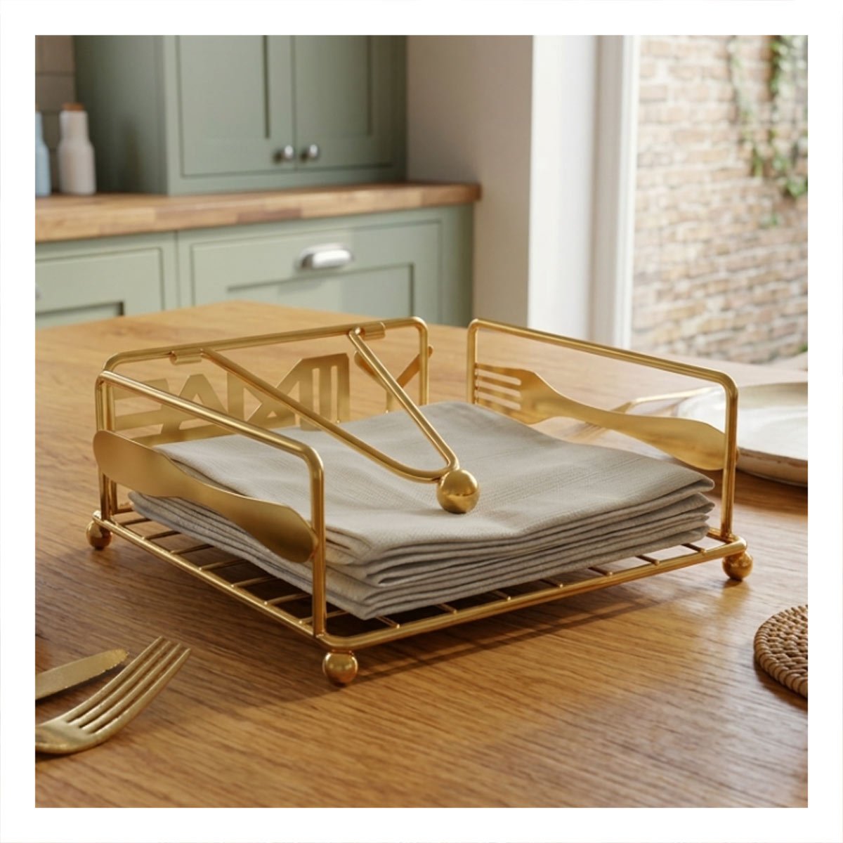 PACK2 SOPORTE PARA SERVILLETAS CON BRAZO DORADO ORGANIZADOR DE MESA - 5