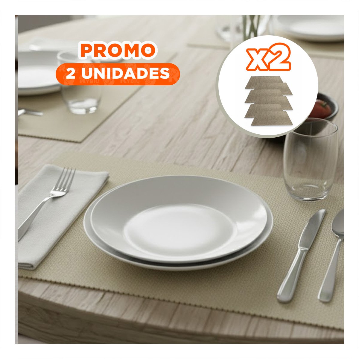 PACK2 SET 6 INDIVIDUAL RECTANGULAR LISO BEIGE 30X45CM PARA MESA Y COMEDOR - 1
