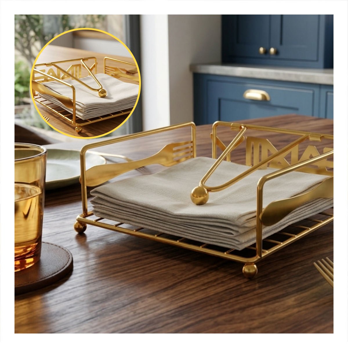 SERVILLETERO CON BRAZO DISPENSADOR DORADO ORGANIZADOR DE MESA Y COCINA - 3