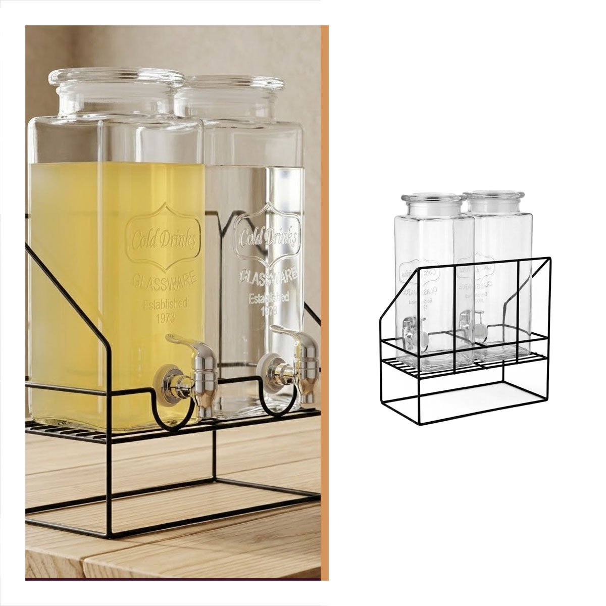 CONTENEDOR DOBLE DE BEBIDA 2,2L TRANSPARENTE CON SOPORTE Y GRIFO Y+PAPEL REGALO - 5