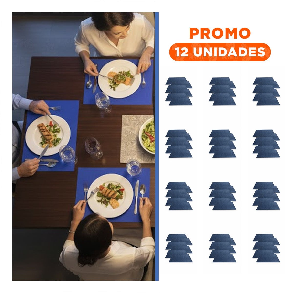 PACK12 COLECCION 6 INDIVIDUAL RECTANGULAR AZUL LISO 30X45CM PARA COCINA - 1