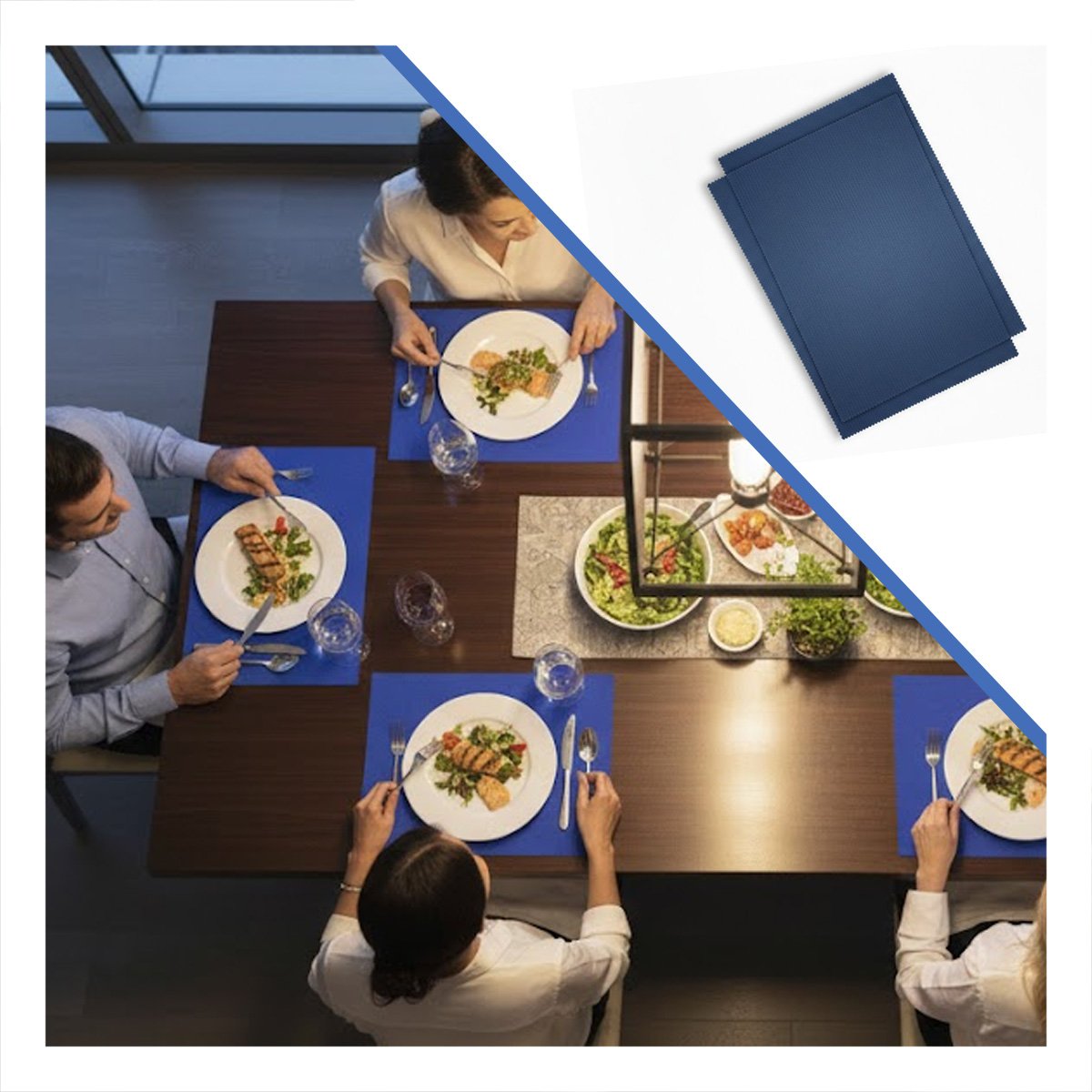 COLECCION 6 INDIVIDUALES RECTANGULARES LISO AZUL 30X45CM PARA COCINA Y+POST IT - 5