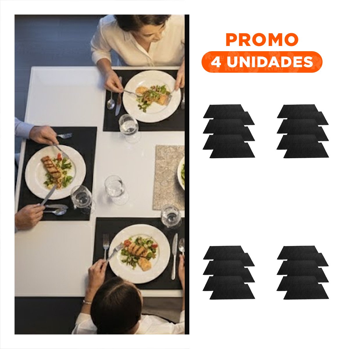 PACK4 PACK 6 INDIVIDUAL NEGRO RECTANGULAR LISO 30X45CM PARA COMEDOR DIARIO - 1