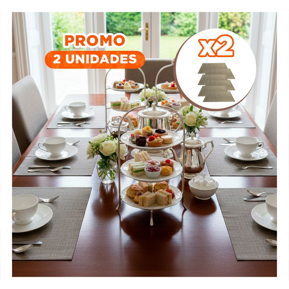 PACK2 SET 6 INDIVIDUAL MARRON RECTANGULAR JASPEADO 30X45CM PARA MESA Y COMEDOR - 1
