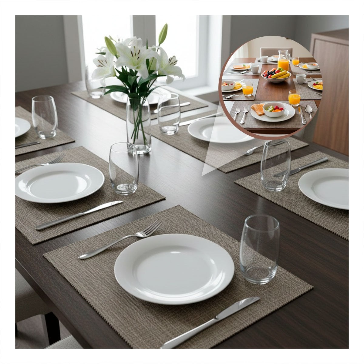PACK2 SET 6 INDIVIDUAL MARRON RECTANGULAR JASPEADO 30X45CM PARA MESA Y COMEDOR - 5