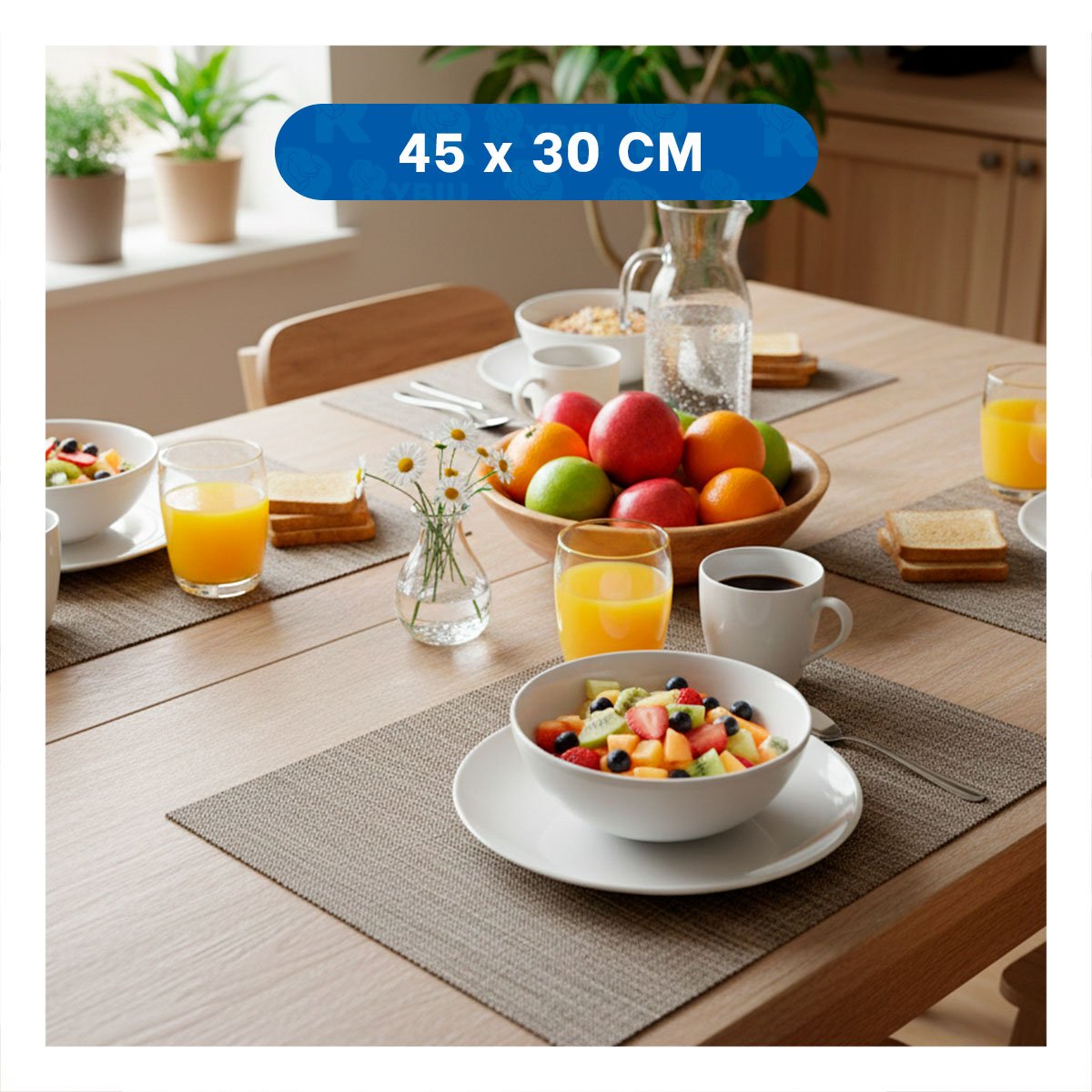 PACK2 JUEGO 6 INDIVIDUAL MARRON RECTANGULAR JASPEADO 30X45CM PARA COCINA Y HOGAR Y+PAPEL REGALO - 4