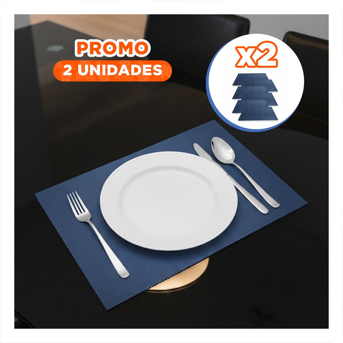 PACK2 SET 6 INDIVIDUAL RECTANGULAR LISO AZUL 30X45CM PARA MESA Y COMEDOR - 1