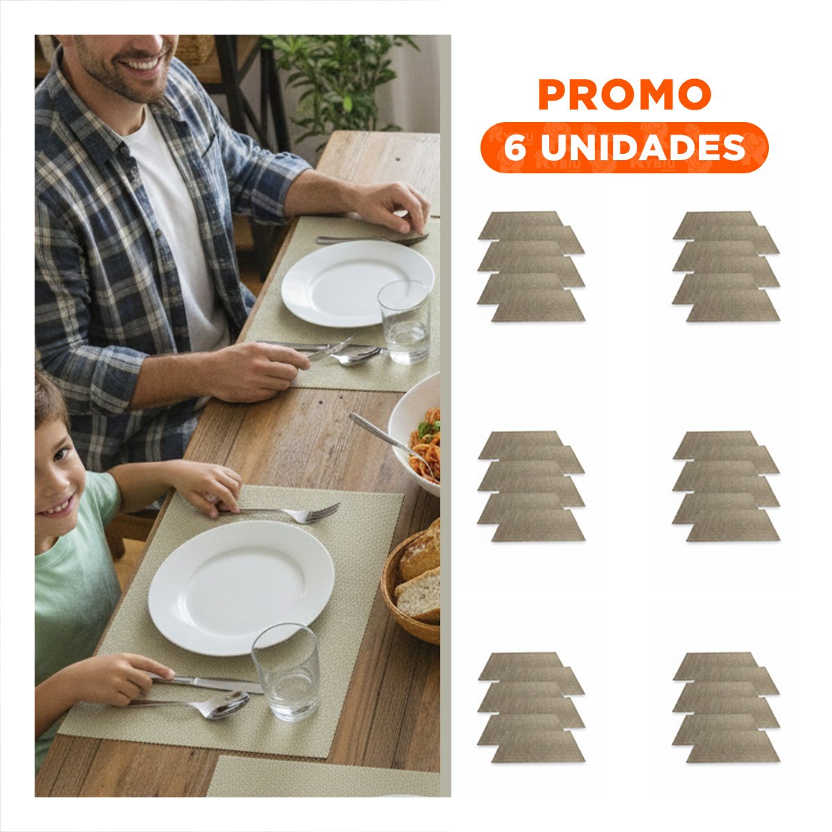 PACK6 PACK 6 INDIVIDUAL RECTANGULAR BEIGE LISO 30X45CM PARA COMEDOR DIARIO Y+REGALO STICKER - 1