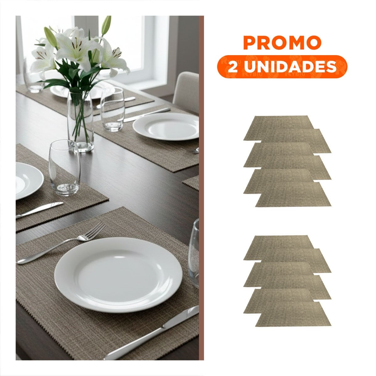 PACK2 KIT 6 INDIVIDUAL MARRON RECTANGULAR JASPEADO 30X45CM PARA MESA Y EVENTOS Y+REGALO STICKER - 1