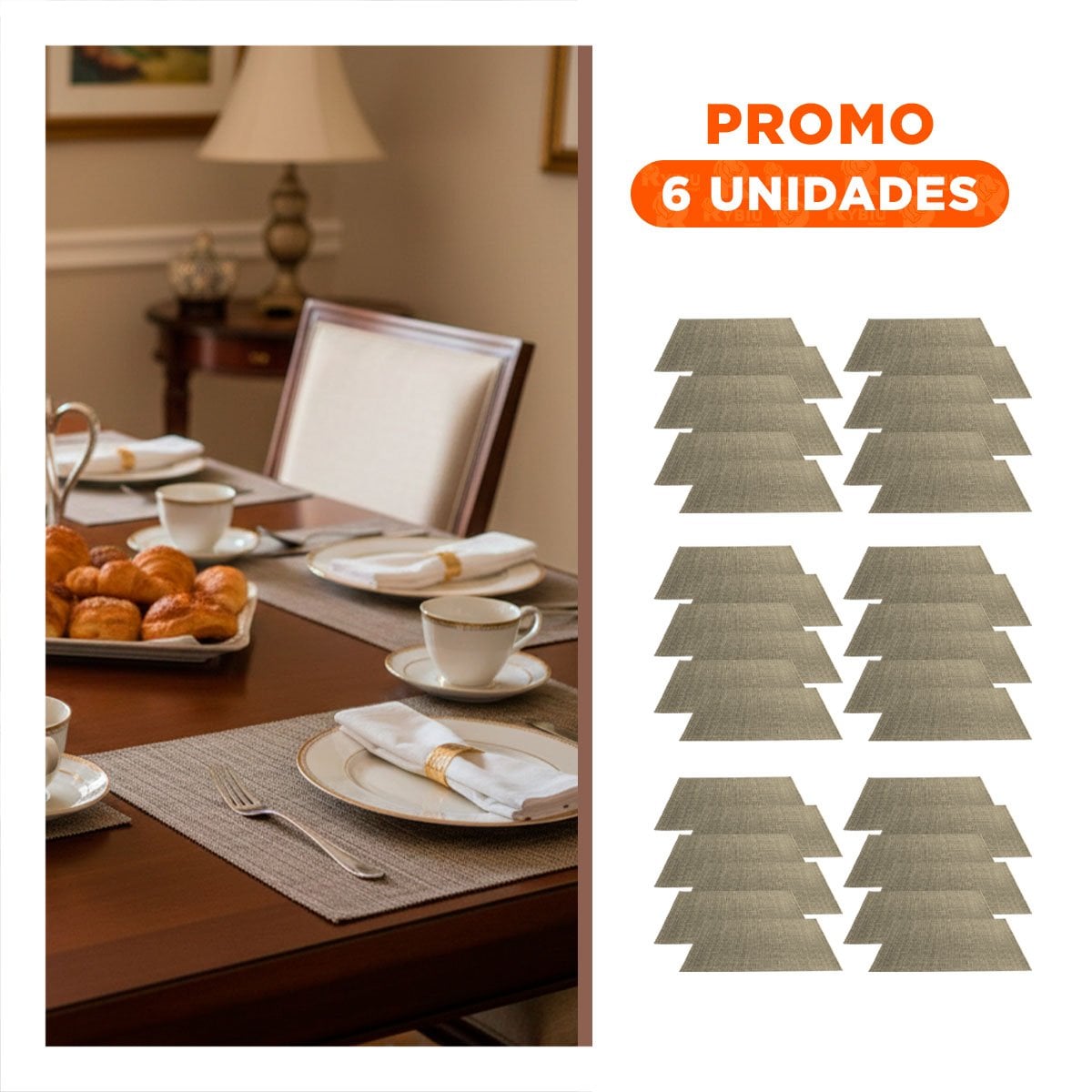 PACK6 PACK 6 INDIVIDUAL RECTANGULAR JASPEADO 30X45CM MARRON PARA COMEDOR Y+REGALO STICKER - 1