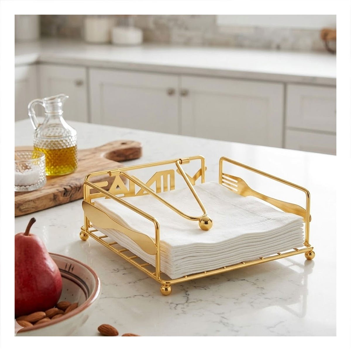 SOPORTE PARA SERVILLETAS CON BRAZO DISPENSADOR DORADO PARA MESA COMEDOR Y+LIGAS REGALO - 3