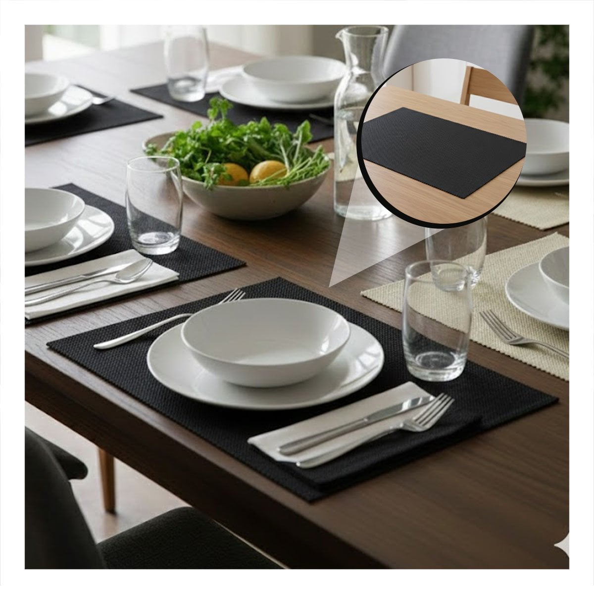 PACK12 SET 6 INDIVIDUAL RECTANGULAR 30X45CM LISO NEGRO PARA MESA Y COMEDOR Y+PAPEL REGALO - 3
