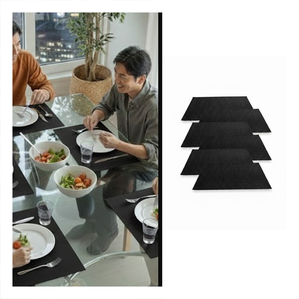 JUEGO 6 INDIVIDUALES RECTANGULARES LISO NEGRO 30X45CM PARA COCINA Y HOGAR Y+PAPEL REGALO - 5