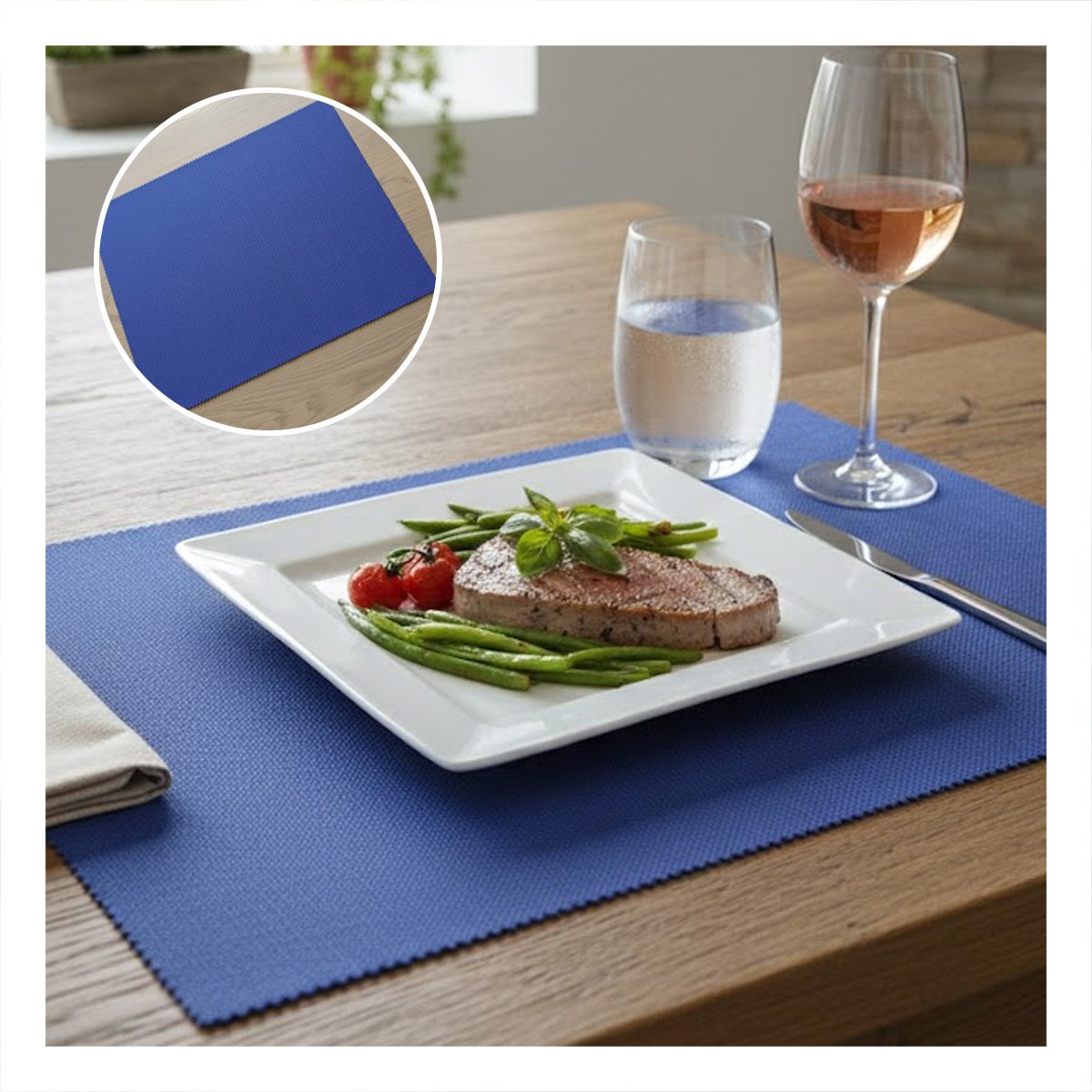 PACK4 COLECCION 6 INDIVIDUAL RECTANGULAR LISO AZUL 30X45CM PARA COCINA Y+PAPEL REGALO - 2
