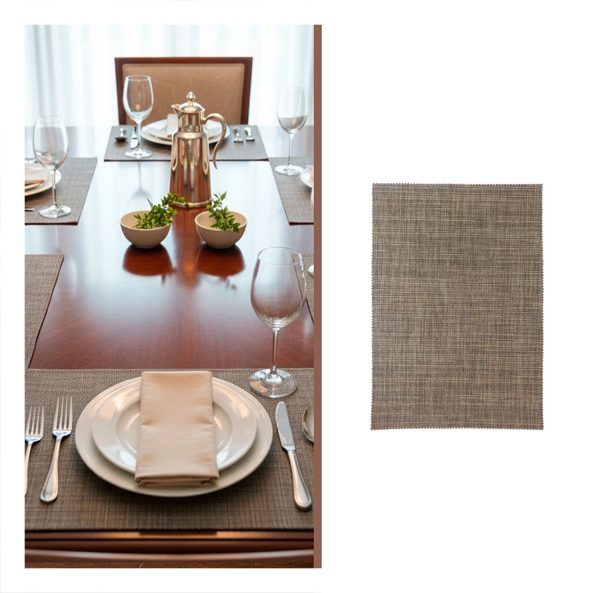 PACK 6 INDIVIDUALES RECTANGULARES JASPEADO MARRON 30X45CM PARA COMEDOR DIARIO Y+LIGAS REGALO - 5