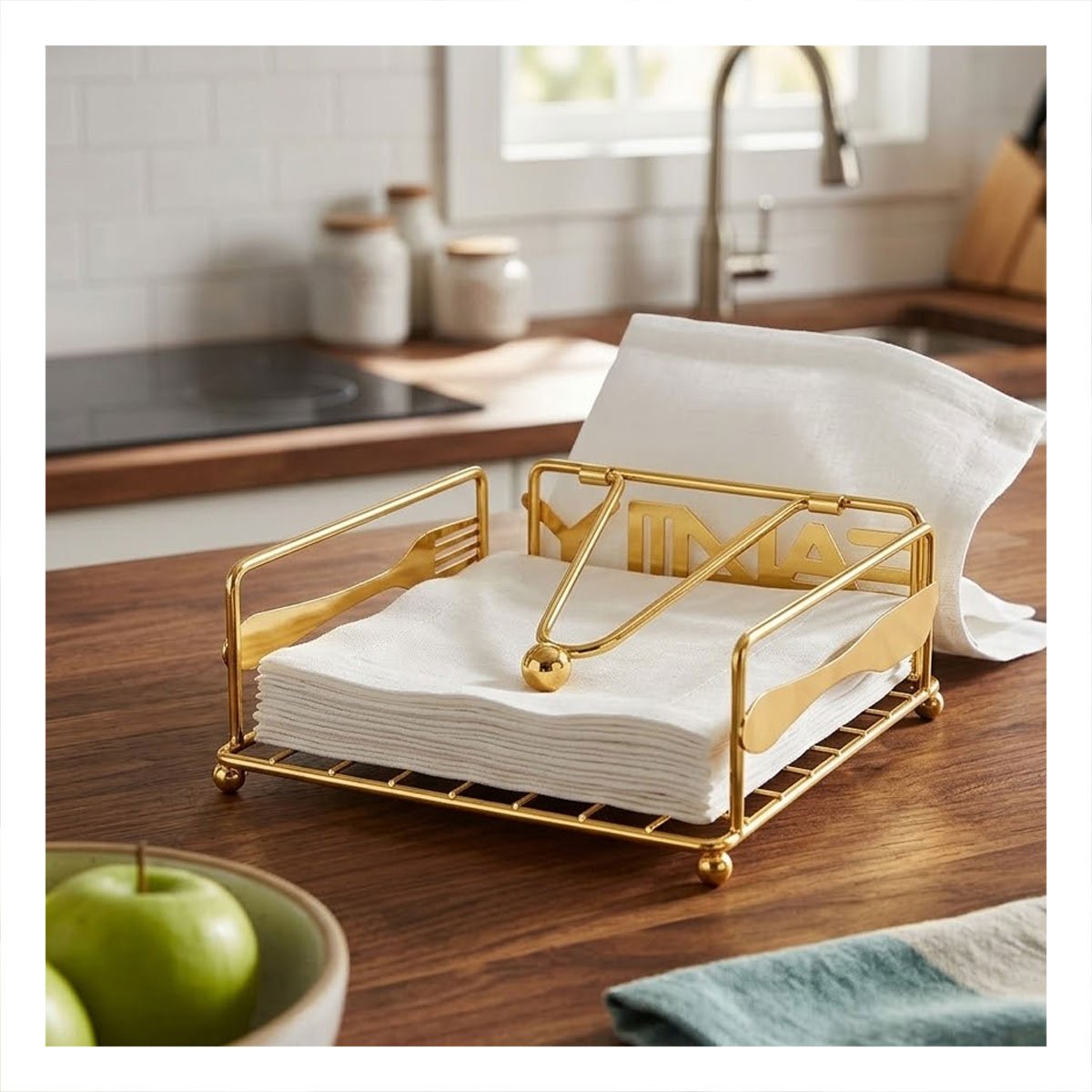 PACK6 ORGANIZADOR SERVILLETAS DORADO CON BRAZO PARA COCINA Y MESA - 3