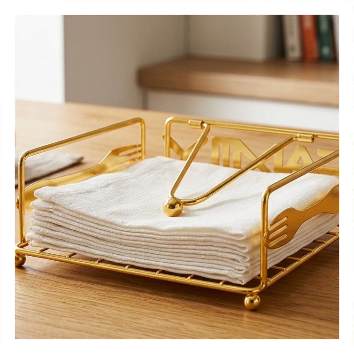 PACK6 ORGANIZADOR SERVILLETAS DORADO CON BRAZO PARA COCINA Y MESA - 5
