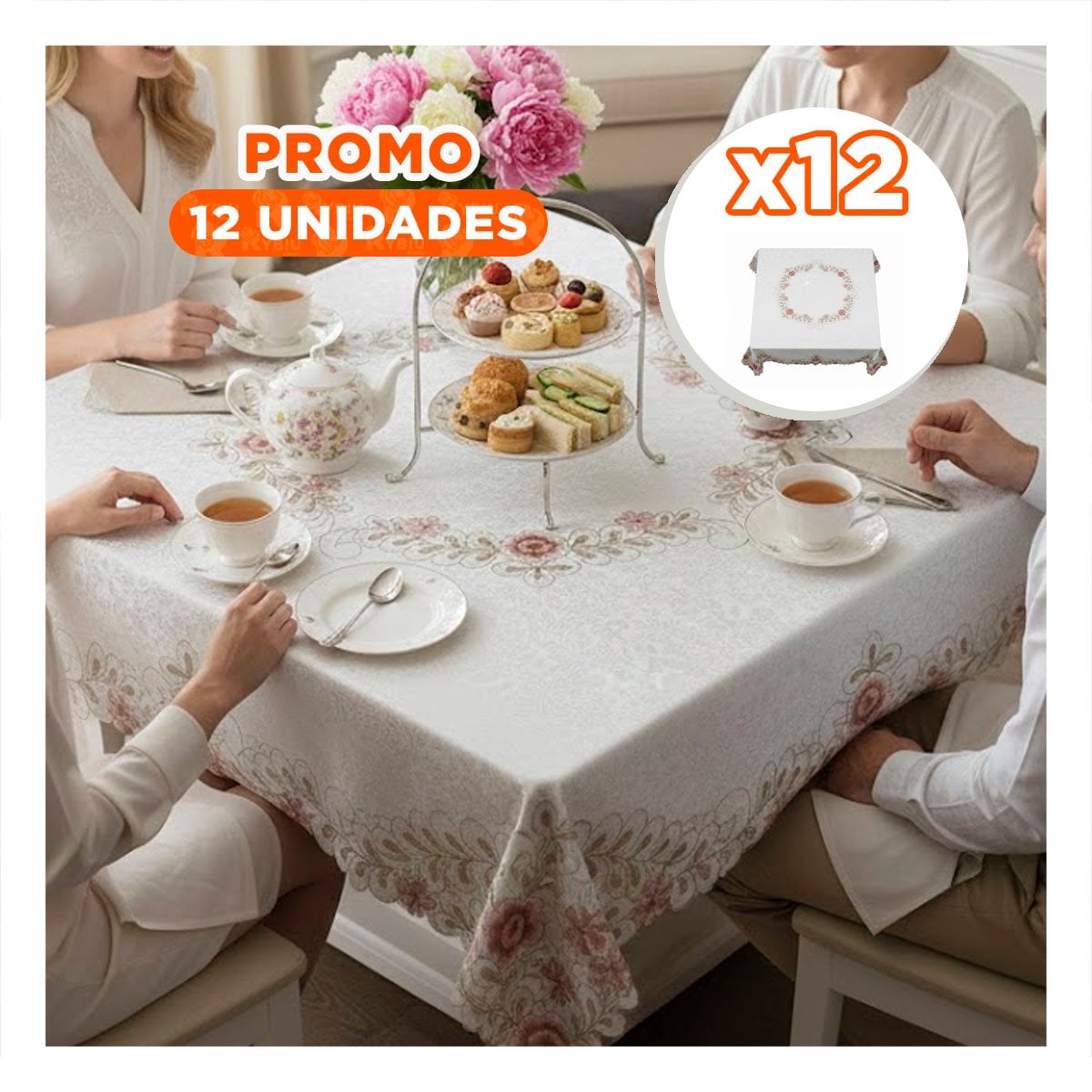 PACK12 CUBREMESA BORDE BORDADO CREMA FLORES Y HOJAS 350X180CM PARA COMEDOR Y+REGALO STICKER - 1