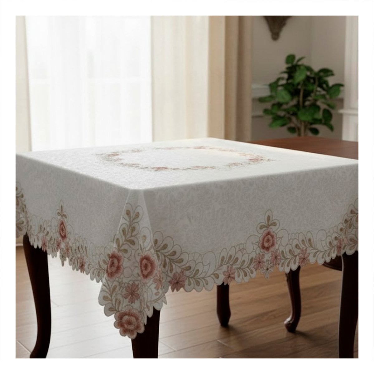 PACK12 CUBREMESA BORDE BORDADO CREMA FLORES Y HOJAS 350X180CM PARA COMEDOR Y+REGALO STICKER - 5