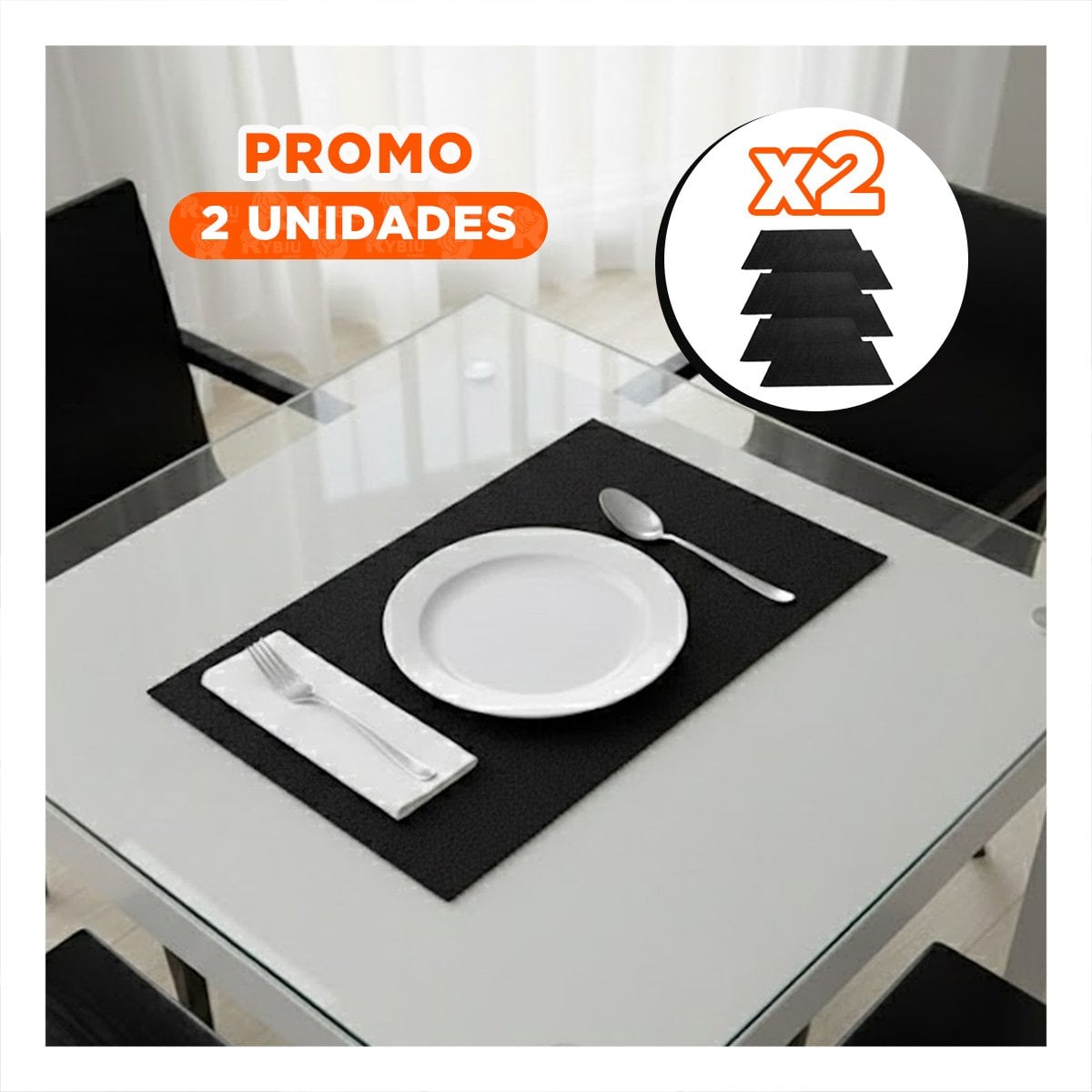 PACK2 JUEGO 6 INDIVIDUAL NEGRO RECTANGULAR LISO 30X45CM PARA COCINA Y HOGAR Y+PAPEL REGALO - 1