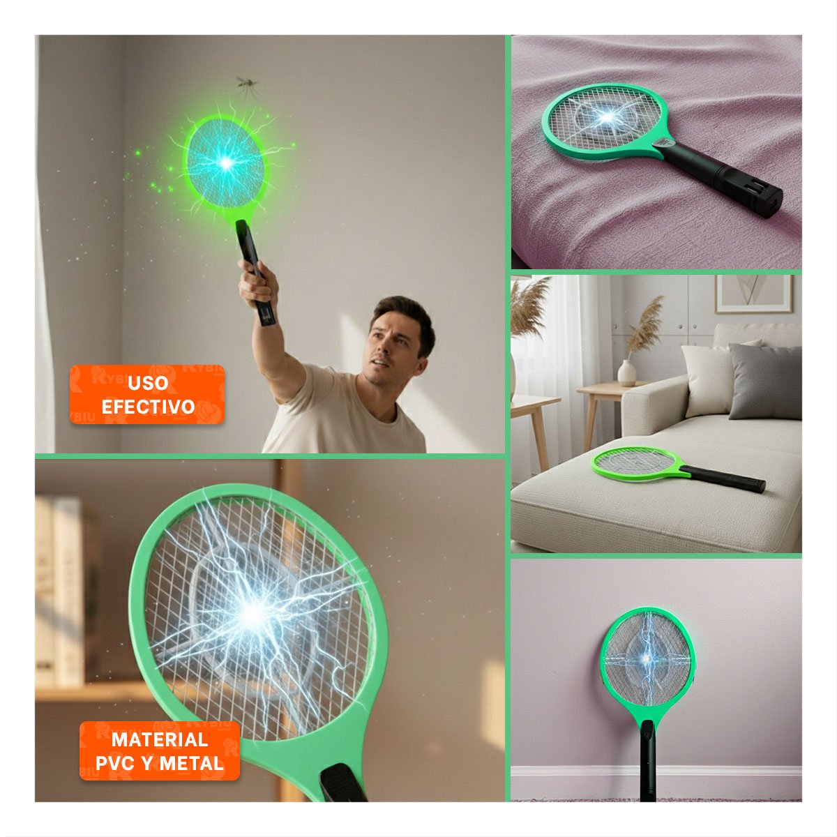 PACK6 MATAMOSCAS ELECTRICO VERDE CON MANGO NEGRO PARA HOGAR Y USO EN INTERIORES Y+PAPEL REGALO - 3
