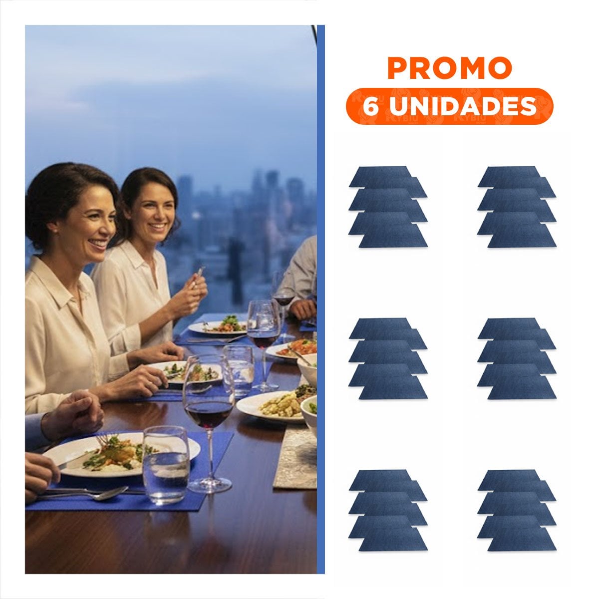 PACK6 PACK 6 INDIVIDUAL RECTANGULAR AZUL LISO 30X45CM PARA COMEDOR DIARIO Y+REGALO STICKER - 1