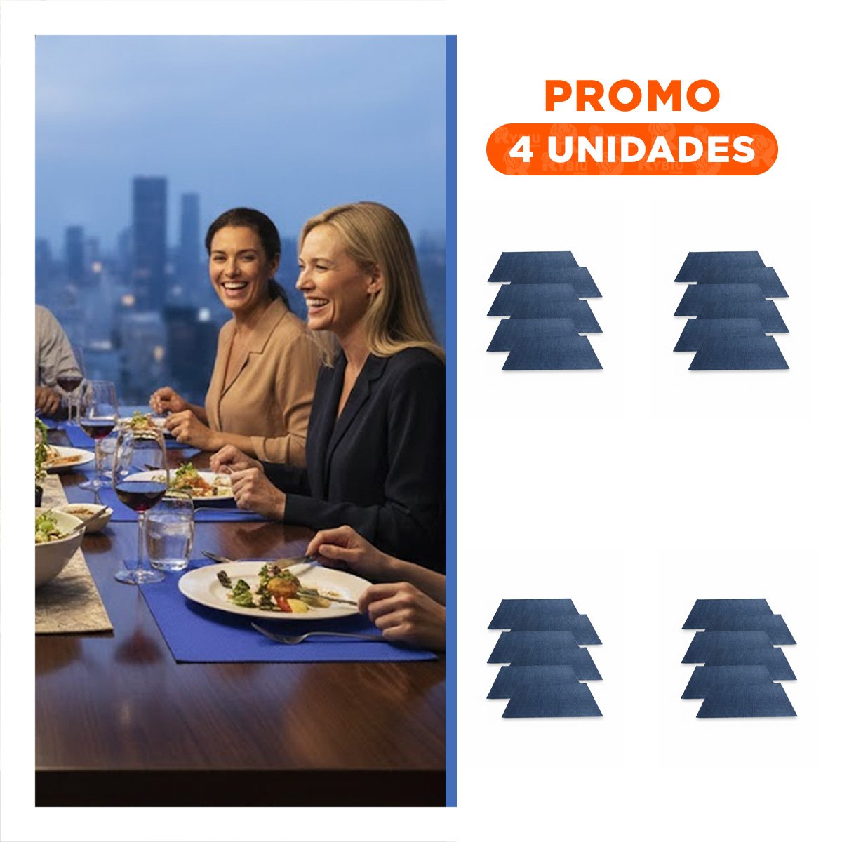 PACK4 PACK 6 INDIVIDUAL RECTANGULAR LISO AZUL 30X45CM PARA COMEDOR DIARIO - 1