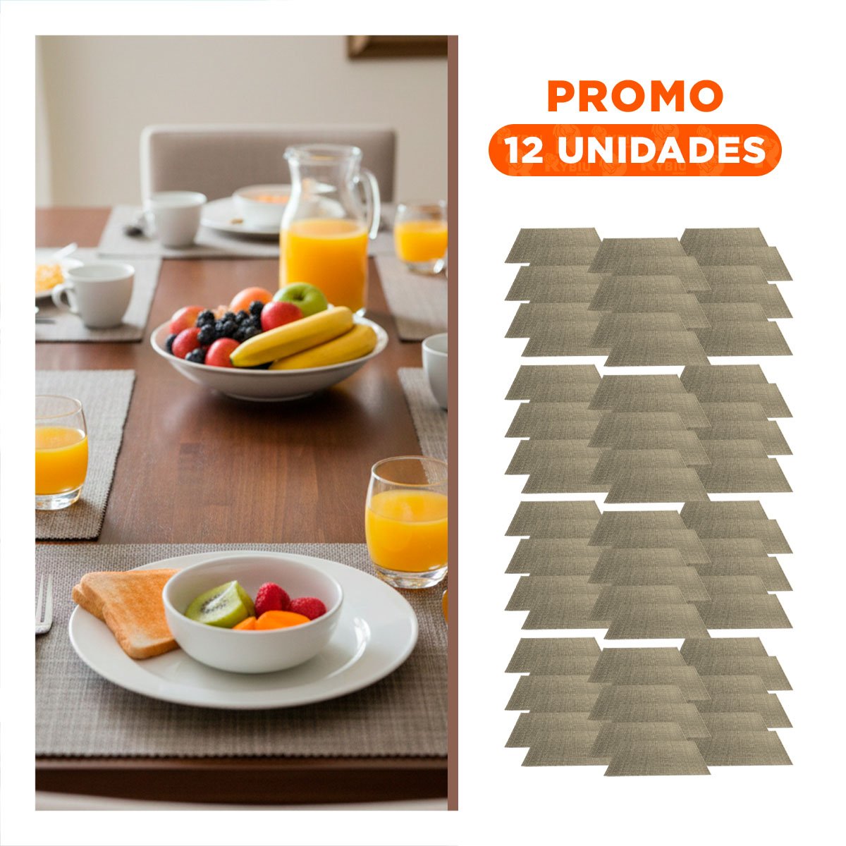PACK12 COLECCION 6 INDIVIDUAL RECTANGULAR JASPEADO 30X45CM MARRON PARA COCINA - 1