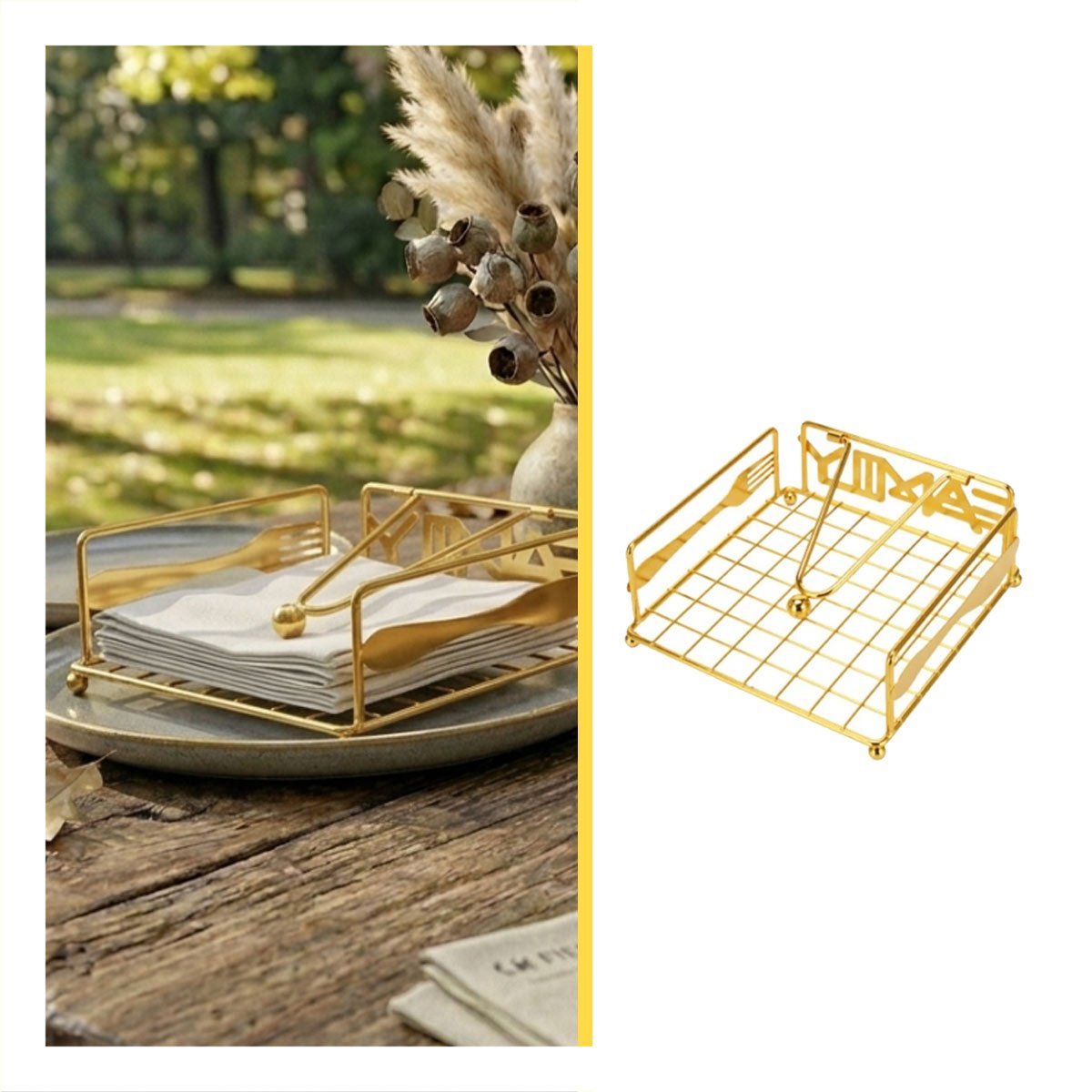 PORTA SERVILLETAS CON BRAZO DISPENSADOR DORADO ACCESORIO DE MESA COMEDOR Y+PAPEL REGALO - 5