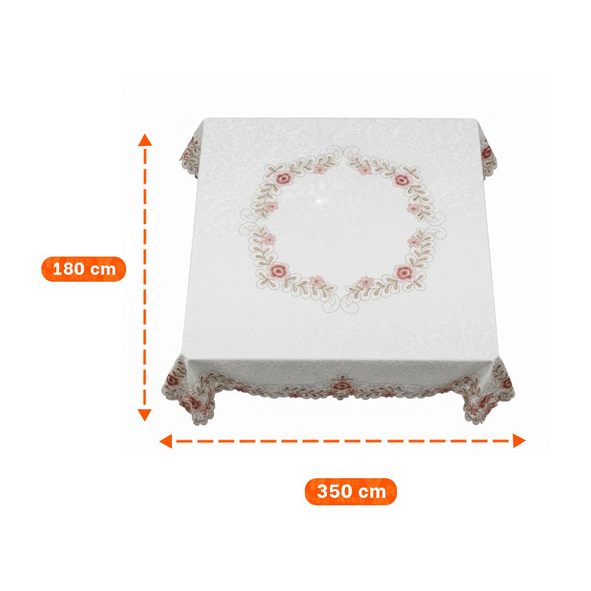 PACK2 CUBREMESA CON FLORES Y HOJAS BORDE BORDADO CREMA 350X180CM PARA COMEDOR Y+PAPEL REGALO - 4