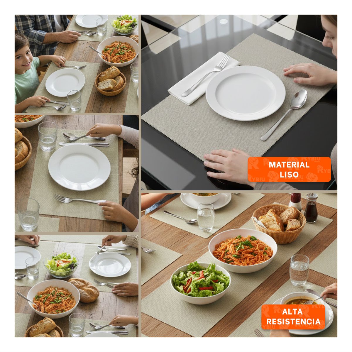 COLECCION 6 INDIVIDUALES RECTANGULARES LISO BEIGE 30X45CM PARA COCINA Y+POST IT - 2
