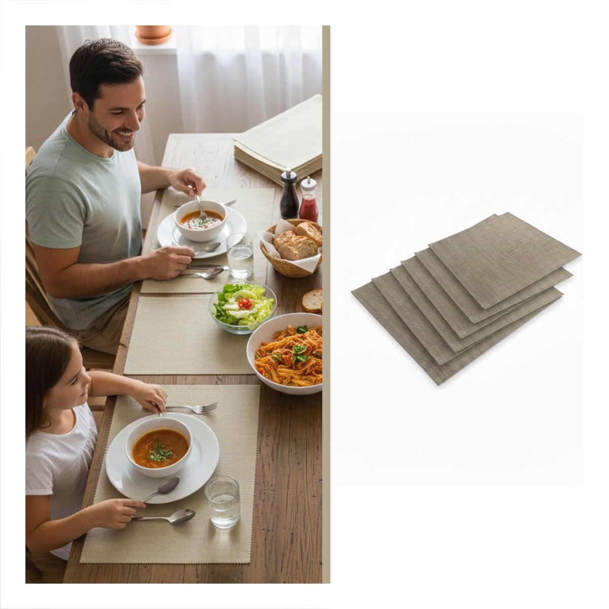 COLECCION 6 INDIVIDUALES RECTANGULARES LISO BEIGE 30X45CM PARA COCINA Y+POST IT - 5