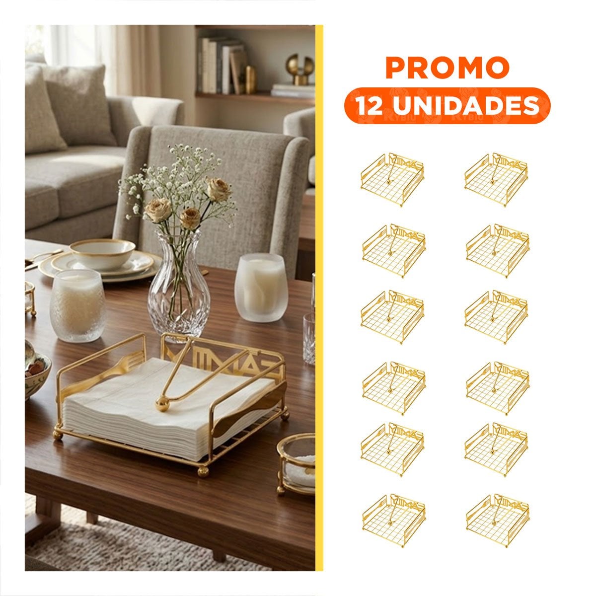 PACK12 DISPENSADOR SERVILLETAS METAL DORADO CON BRAZO PARA COCINA Y MESA - 1