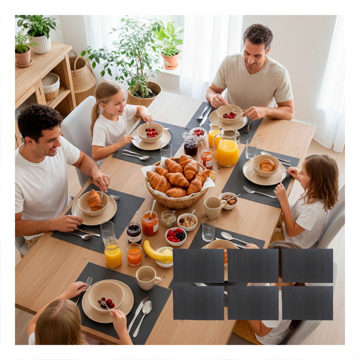 COLECCION 6 INDIVIDUALES RECTANGULARES LISO PLOMO OSCURO 30X45CM PARA COCINA Y+POST IT - 3