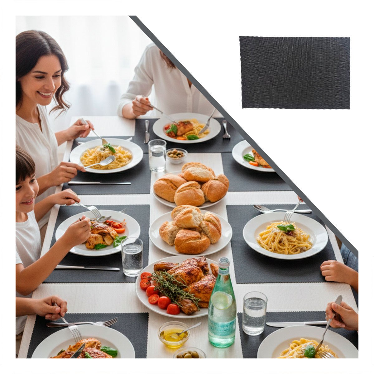 COLECCION 6 INDIVIDUALES RECTANGULARES LISO PLOMO OSCURO 30X45CM PARA COCINA Y+POST IT - 5