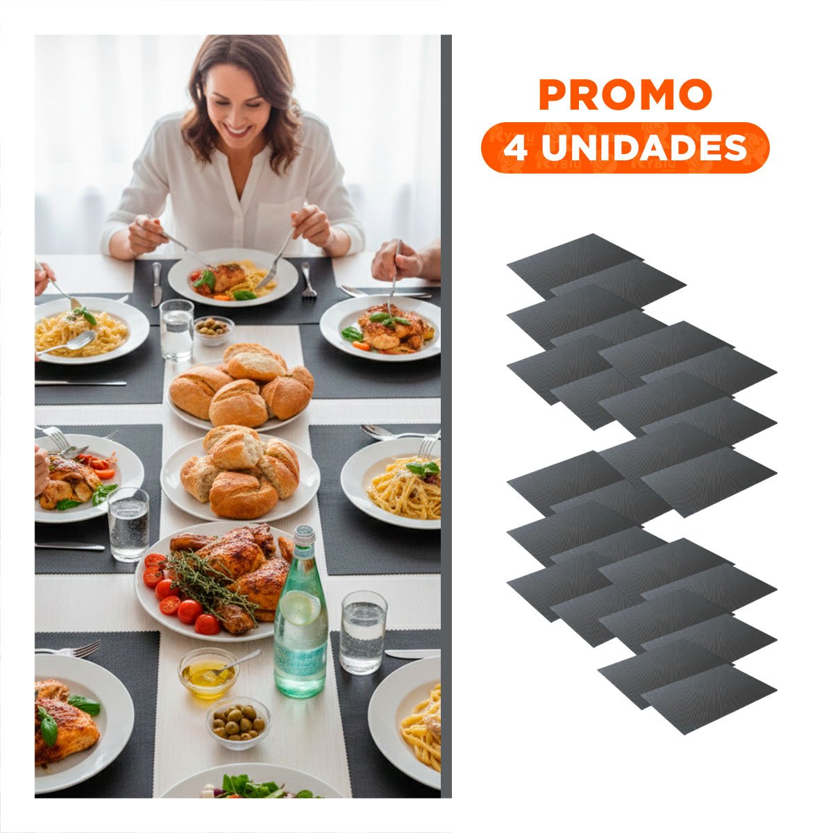 PACK4 PACK 6 INDIVIDUAL PLOMO OSCURO RECTANGULAR LISO 30X45CM PARA COMEDOR DIARIO - 1