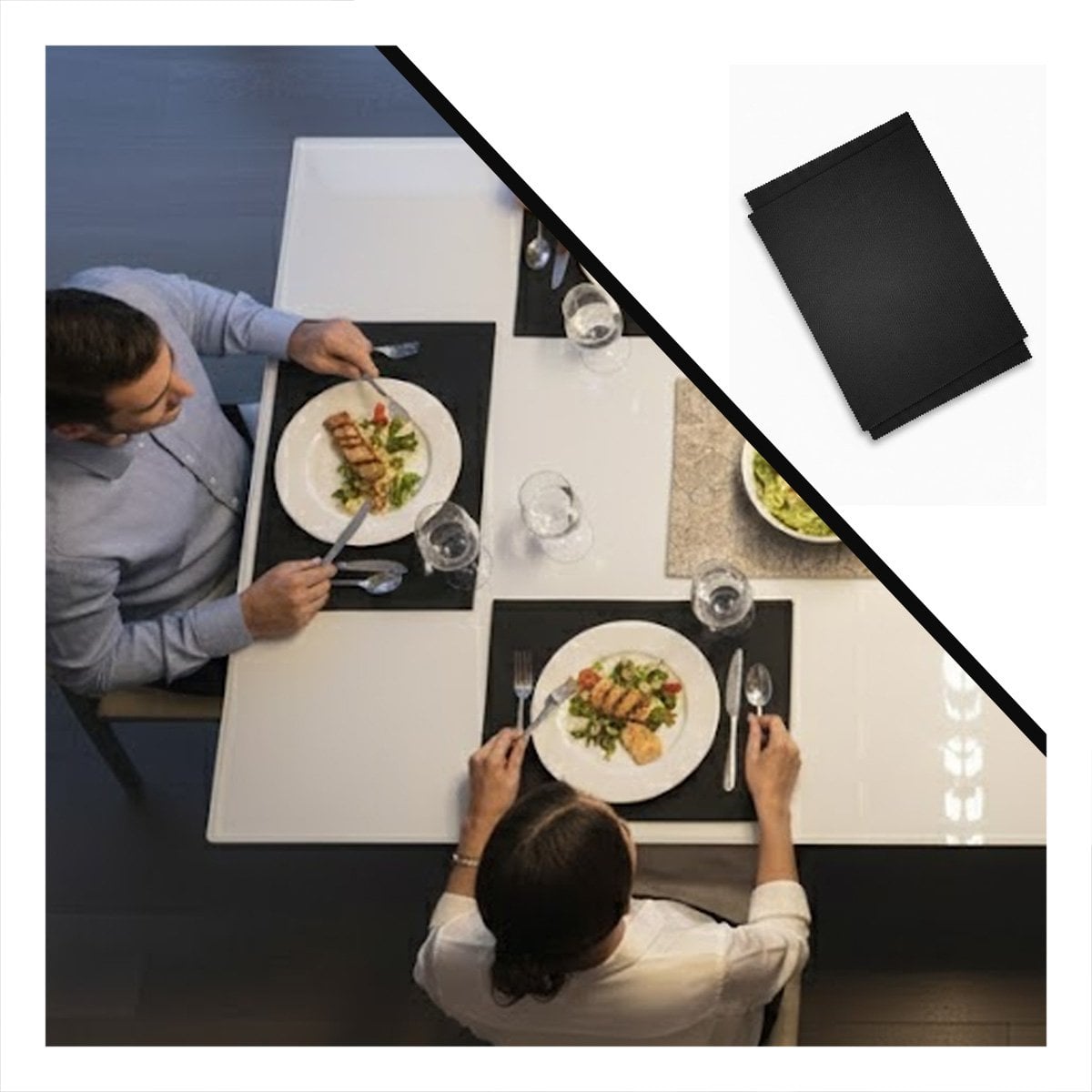 COLECCION 6 INDIVIDUALES RECTANGULARES LISO NEGRO 30X45CM PARA COCINA Y+POST IT - 5
