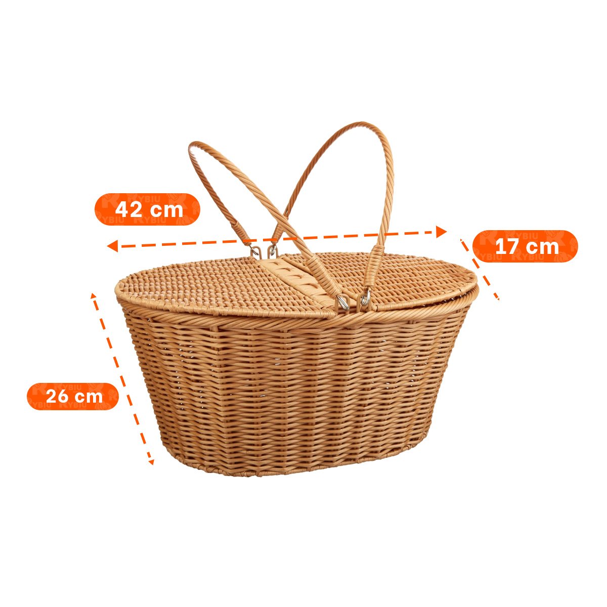 CANASTA TEJIDA CON DOBLE ASAS Y TAPAS MOSTAZA 42X26X17CM ORGANIZADOR HOGAR - 4